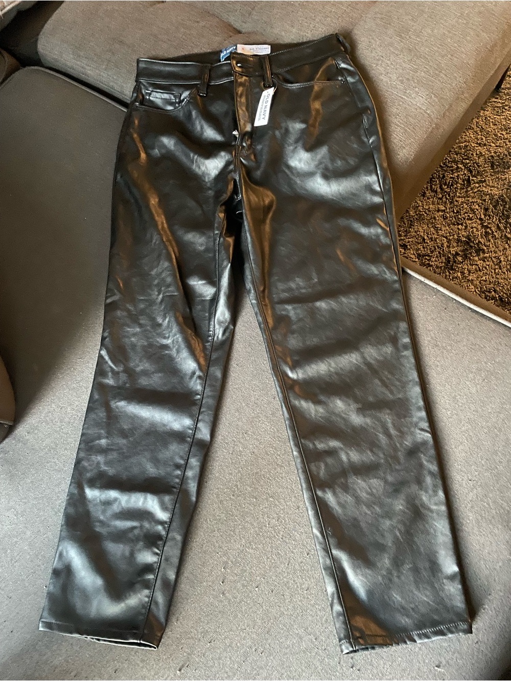 Old Navy Black Faux Leather High-Rise O.G. Straight Pants